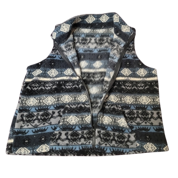 WARM CHIC GEOMETRIC ZIP-UP FLEECE VEST WITH FRONT POCKETS - Picture 2 of 7